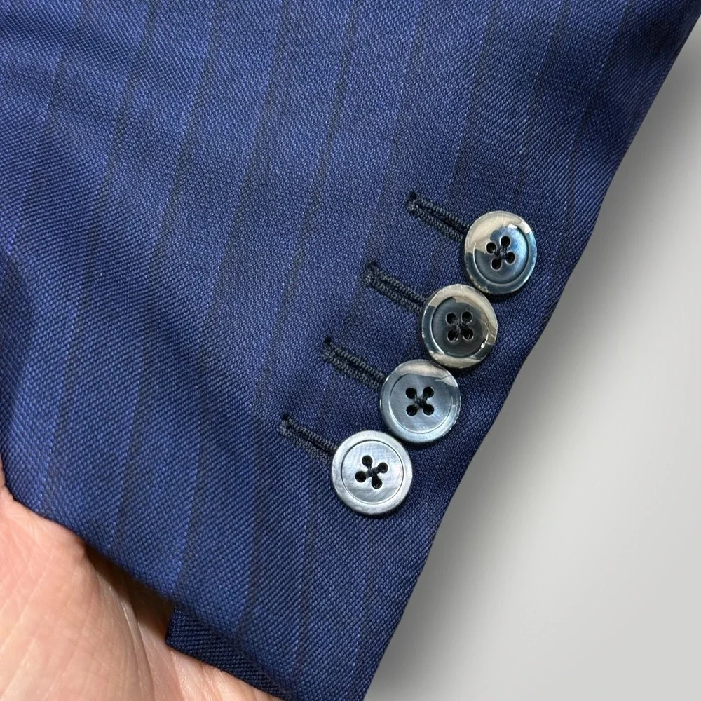 Isaia Napoli Men Blue Pinstripe 160's Aquaspider Wool‎ Suit 52 IT 42 US 8R